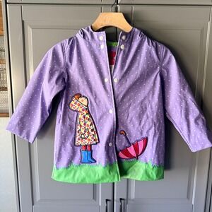 Wippette Vintage Kids Polka Dot Graphic Print Hooded Raincoat, Purple Green,4
